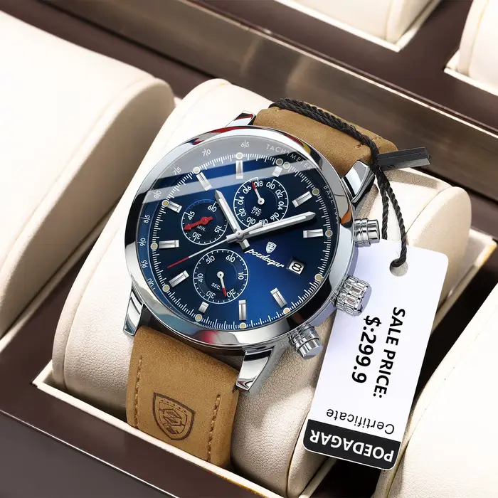 POEDAGAR montre-bracelet de luxe pour homme étanche lumineux chronographe Date hommes montre sport en cuir