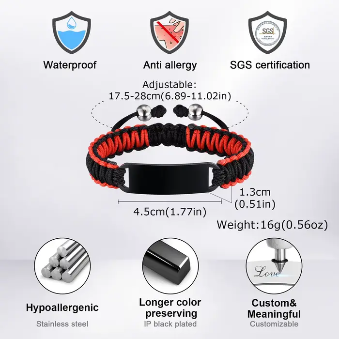 Bracelet tressé en Nylon à graver gratuitement pour hommes et garçons