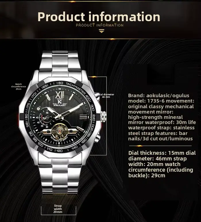 Montre automatique à remontage automatique pour homme