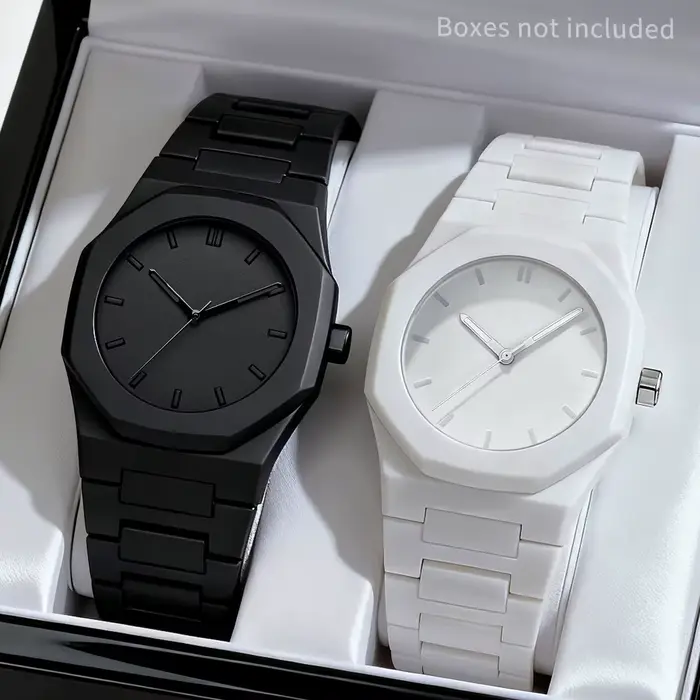 2 pièces mode hommes montres à Quartz ensemble décontracté bracelet en plastique homme sport montre-