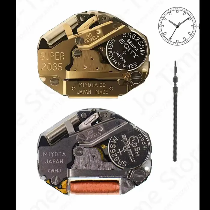 Miyota Super 2035 mouvement à Quartz doré 3 aiguilles accessoire de haute qualité boîtier en argent pièce d'origine pour la réparation de montres