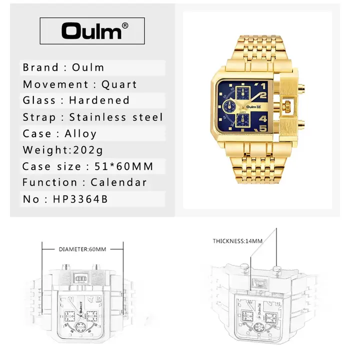 Oulm-Montre de marque de luxe en acier inoxydable pour homme