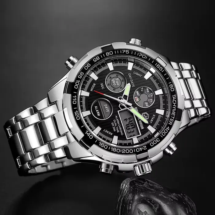 GOLDEN HOUR Top marque de luxe hommes montres affaires Quartz décontracté double affichage montre lumineuse avec Chronoraph Date montre-bracelet