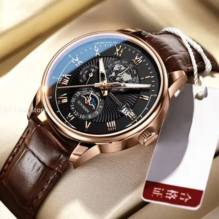 Montre Moonbiffy Quartz Luxe Bracelet Cuir Homme Occasions Spéciales Style Simple Élégance Pratique