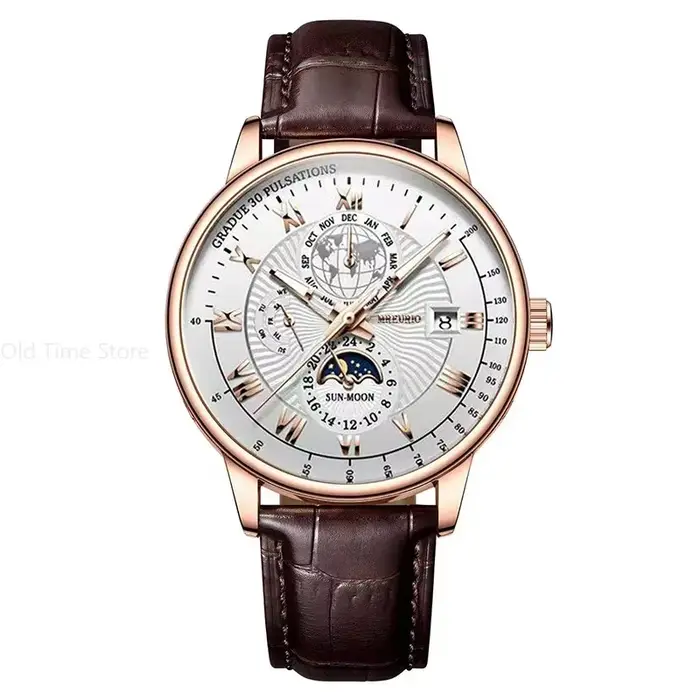 Montre à quartz de luxe avec bracelet en cuir pour homme, montre-bracelet d'affaires, horloge décont