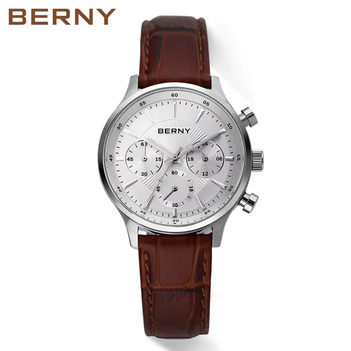 Montre chronographe BERNY 24H pour hommes, montres de luxe VD54, mode, étanche, bracelet en cuir vér