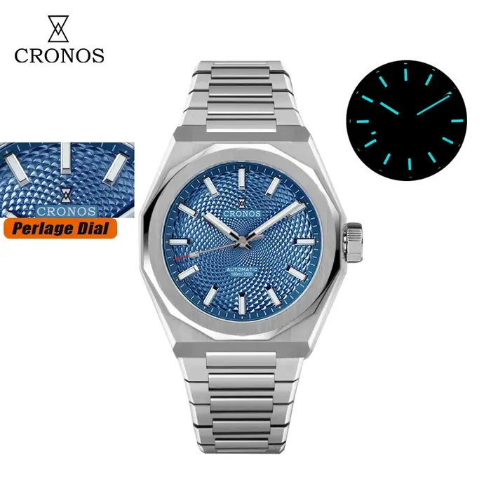 Montre de luxe mécanique Cronos en acier inoxydable avec cristal de saphir résistant à l'eau pour homme occasions spéciales