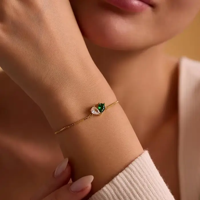 Bracelet personnalisé en pierre de naissance en forme de cœur
