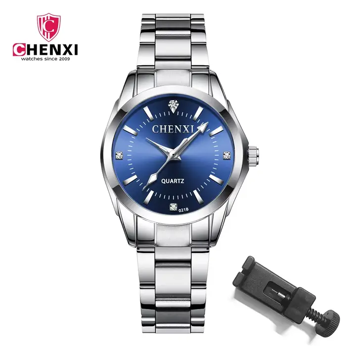 CHENXI-Montre-bracelet à quartz en acier inoxydable pour femme, horloge argentée, montre étanche pou