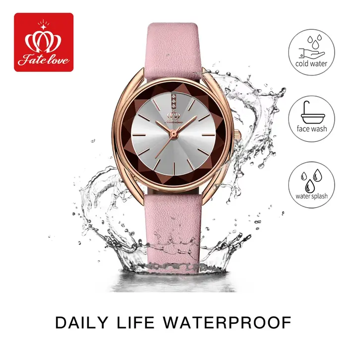Montre en acier inoxydable avec bracelet en cuir pour femmes, élégante et résistante à l'eau, idéale pour les occasions spéciales et le quotidien