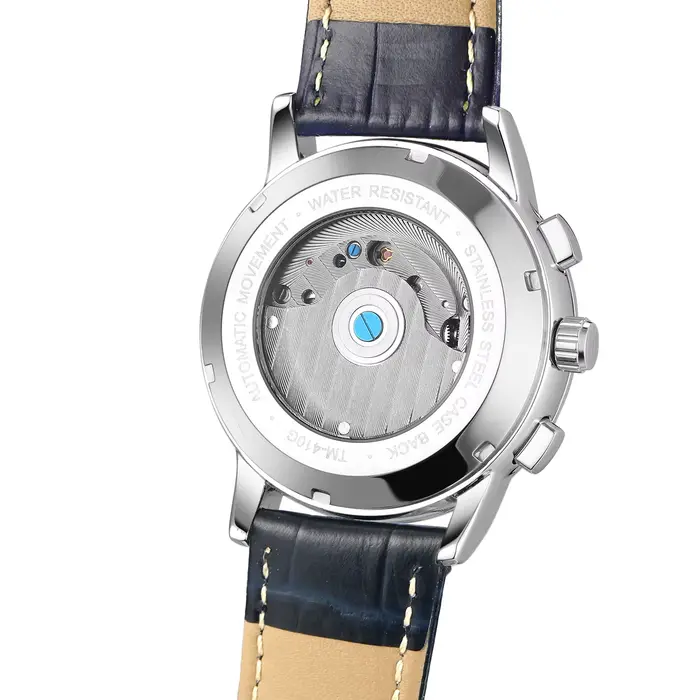 Nouveaux diamants hommes montres haut de gamme de luxe automatique mode bleu bracelet en cuir véritable Tourbillion affichage calendrier montre-bracelet