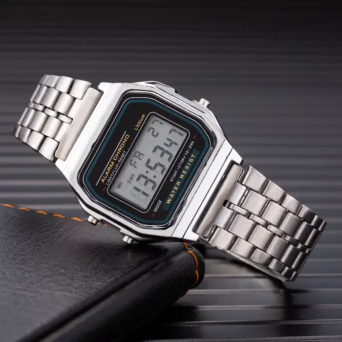 Montres numériques LED de luxe pour hommes en acier inoxydable or argent montre électronique mode affaires