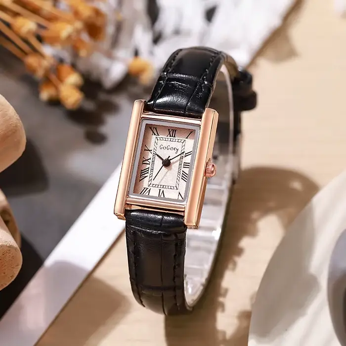 Montre vintage pour femme avec petit bracelet rectangulaire et montre à quartz pour femme