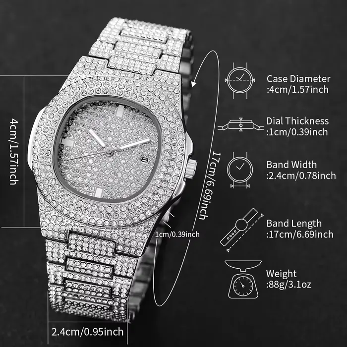 Montre-bracelet à quartz en acier inoxydable pour homme avec calendrier