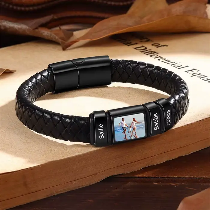 Bracelet photo personnalisé en acier inoxydable avec chaîne corde aimant fermoir pour hommes style moderne occasions spéciales