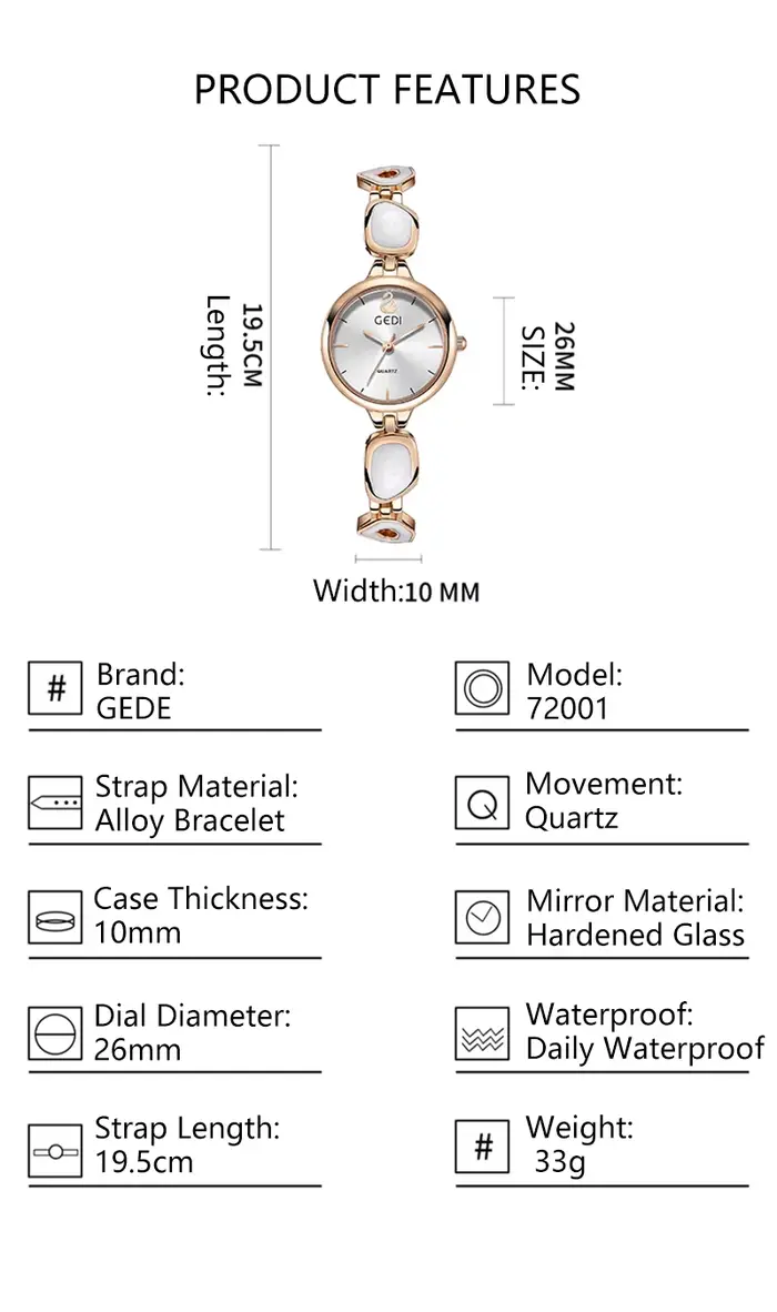 GEDI marque montre pour femme lumière luxe affaires Style chinois Bracelet alliage Bracelet étanche femmes mode montre à Quartz