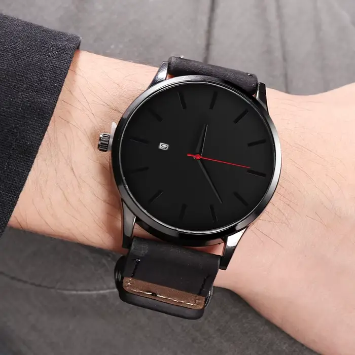 Montres pour hommes mode cuir Montre à Quartz