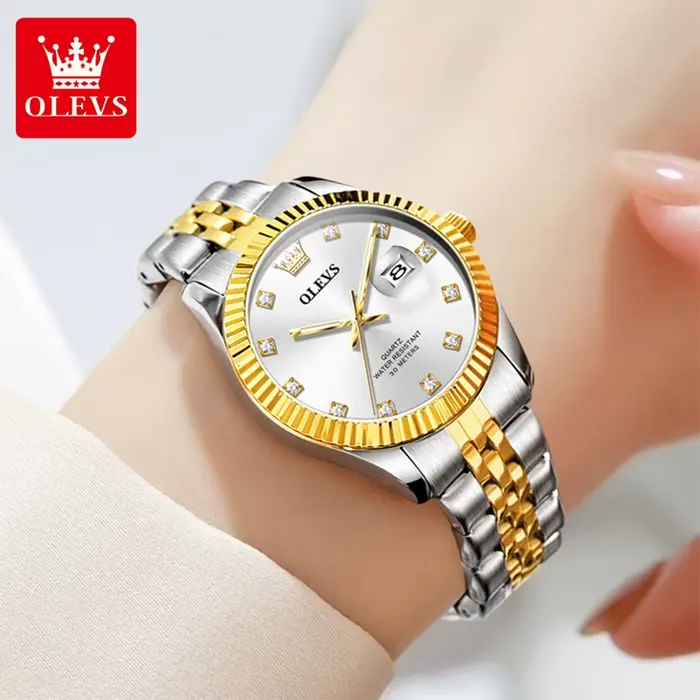 Montre pour femmes OLEVS 3705 haute dureté miroir diamant échelle luxe quartz résistante à l'eau bracelet en acier inoxydable pour diverses occasions