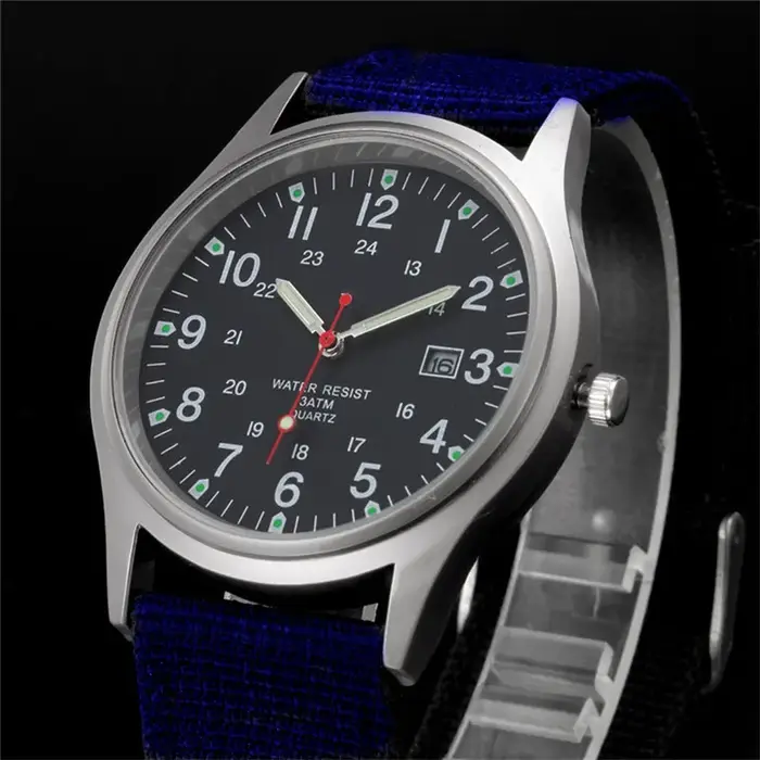 Montre Homme garçons marque montres pas cher hommes mode décontracté bracelet en Nylon sport militaire Date Quartz Montre-bracelet noir Reloj Hombre