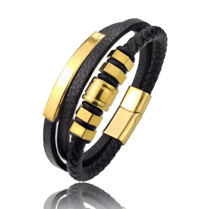 Bracelet en cuir véritable noir pour hommes, accessoires de luxe de haute qualité, cadeau à la mode,