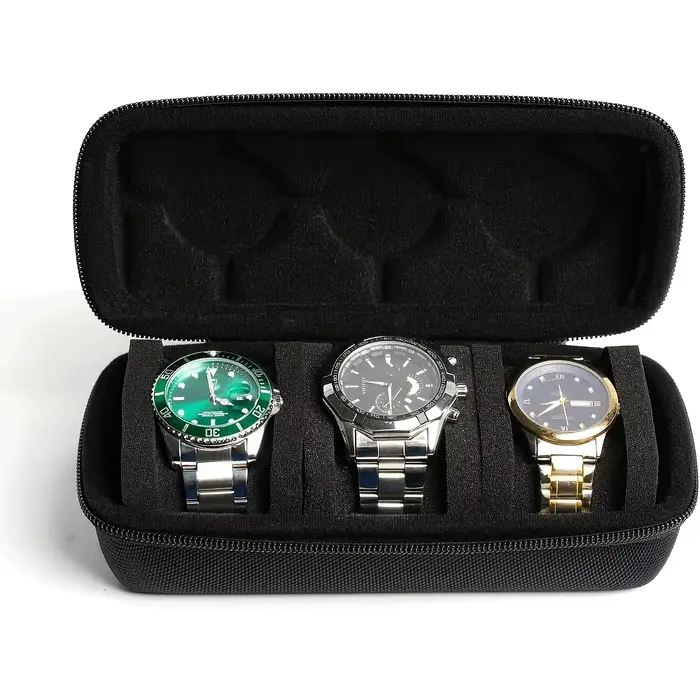 1 Étui de voyage de luxe pour 3 montres, boîte de rangement pour montres, étui de voyage rigide pour montres, sac anti-chute pour montres mécaniques
