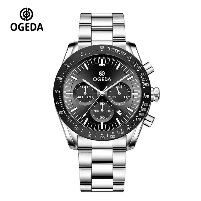 OGEDA 2024 nouvelle montre à Quartz pour hommes à la mode chronographe en alliage de verre minéral étanche 20Bar