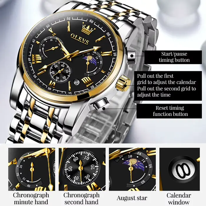 Montre-bracelet classique multifonctionnelle pour homme