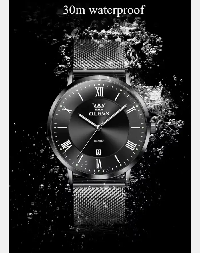 OLEVS 5623 Montre à quartz pour homme, cadran minimaliste avec chiffres romains, bracelet en maille