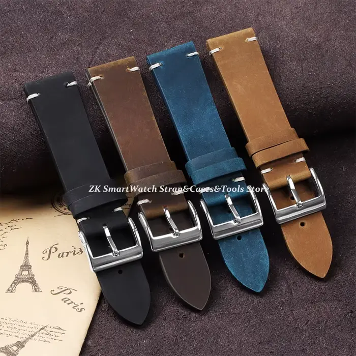 Bracelet de montre Vintage en cuir de cire d'huile pour Omega pour Seiko 18mm 20mm 21mm 22mm