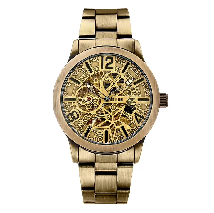 Montre SHENHUA en acier inoxydable avec cadran bronze rétro pour hommes style vintage et casual occassions spéciales