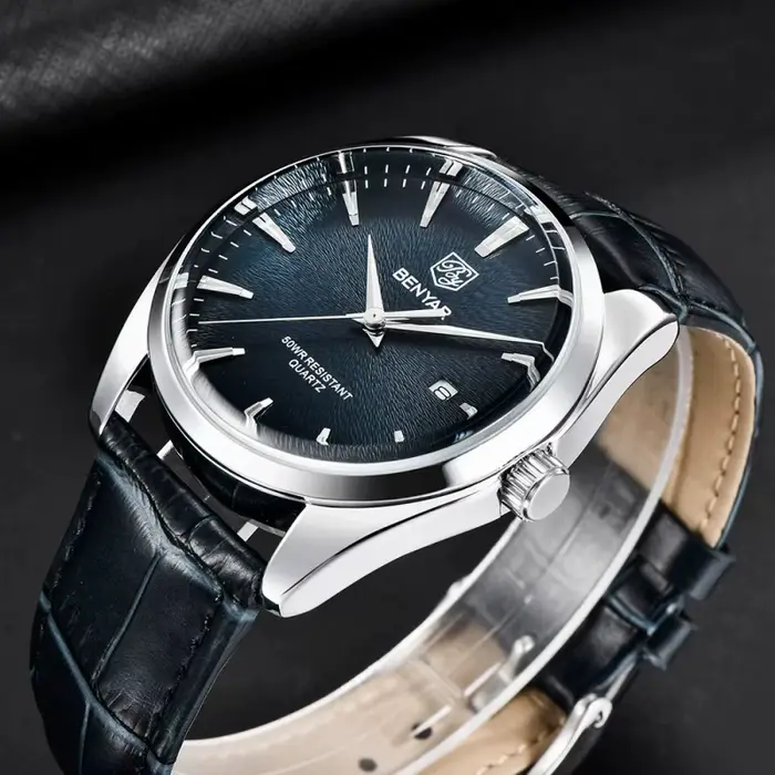 Montre en cuir Benyar 5163 Quartz étanche pour hommes avec boucle ardillon et calendrier complet style militaire occasionnels spéciaux