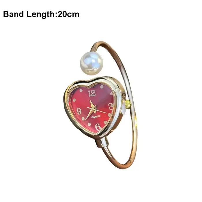 Montre élégante à cadran en forme de cœur avec perles