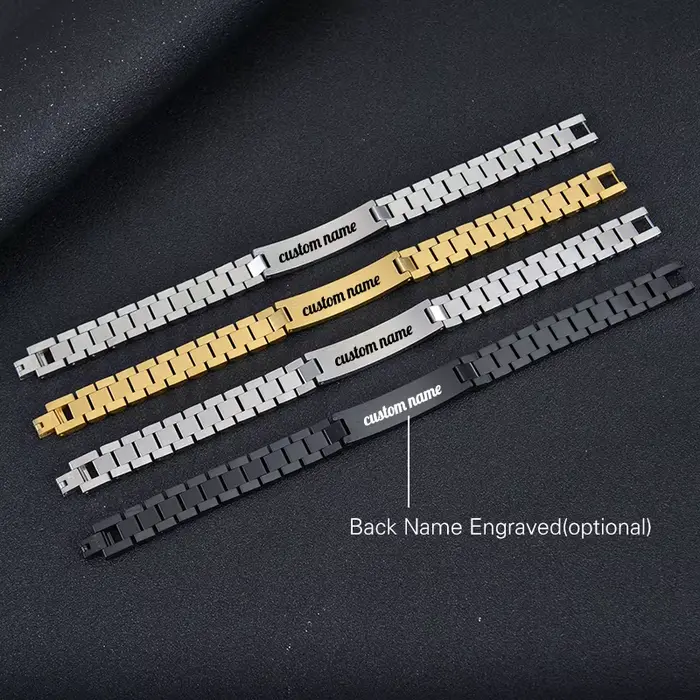 Bracelets d'identification personnalisables en acier inoxydable pour hommes – Plaque nominative gravée sur mesure