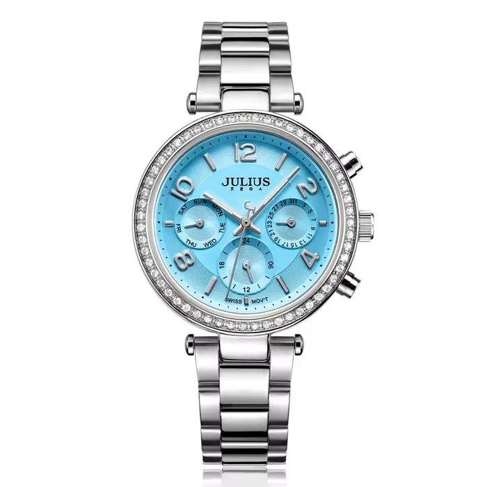 Montre multifonction pour femmes, Quartz, cristal, Fine heures, Sport, acier inoxydable, cadeau d'an