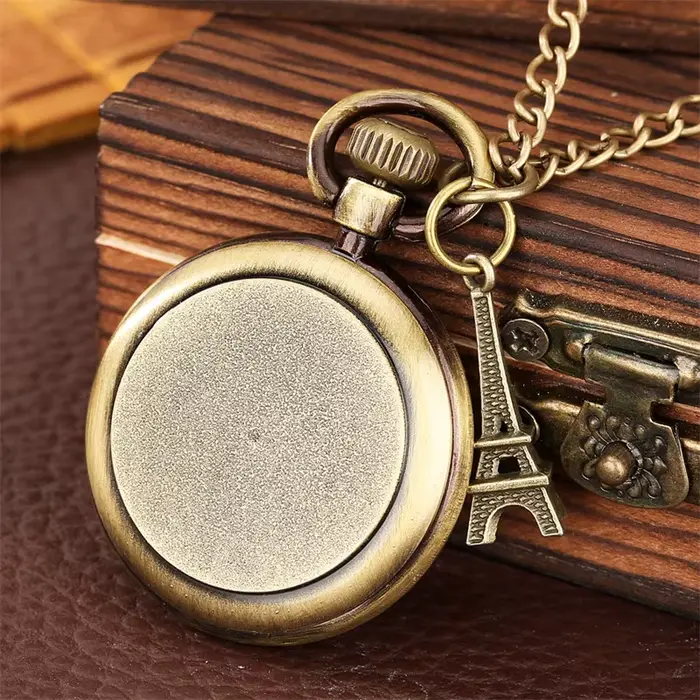 Montre de poche unisexe à quartz analogique avec imprimé chiffres romains en bronze