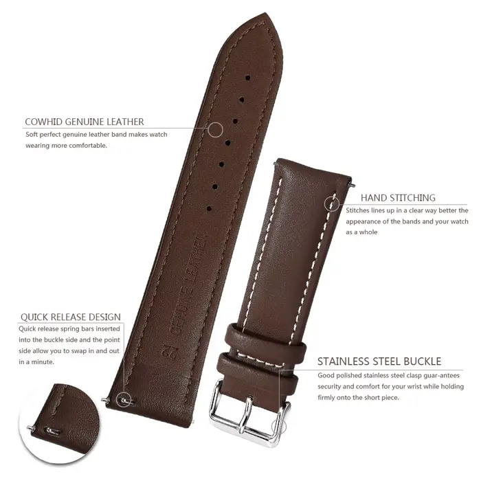 Bracelet de montre en cuir véritable de grain supérieur