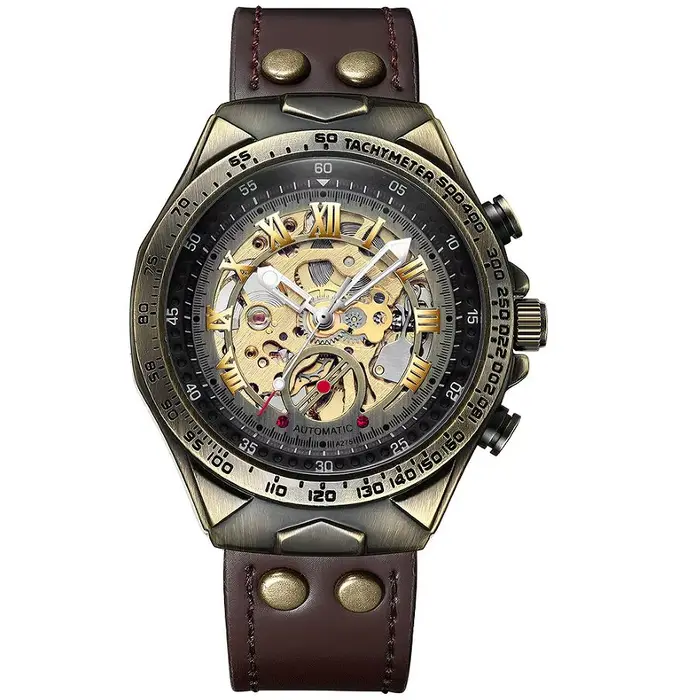 Montre-bracelet mécanique automatique vintage BINBOND pour homme, luxe, lumineuse, étanche, squelett