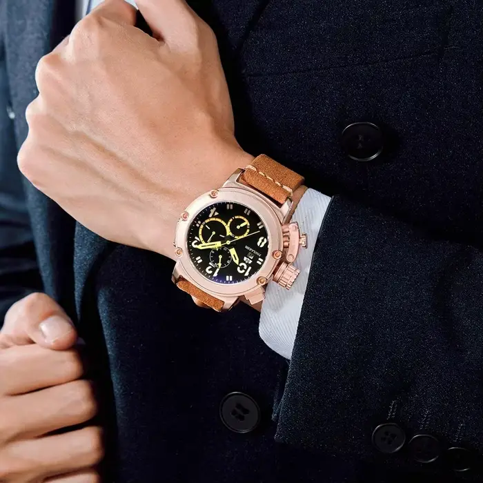 Montres automatiques pour hommes mécanique auto-vent en cuir véritable multifonction Date bateau mois or Bronze U Reloj Hombre Baratos