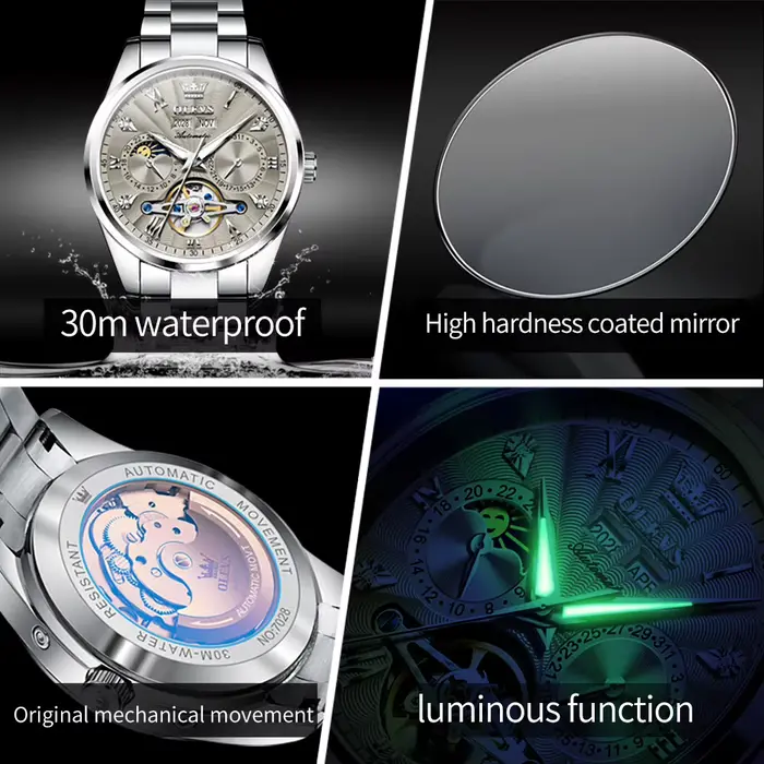 OLEVS 7028 montre mécanique automatique pour hommes cadran Tourbillon multifonctionnel Date étanche