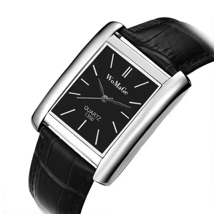 Montre-bracelet carrée en cuir unisexe, style simple, quartz, minimaliste, décontracté, design uniqu