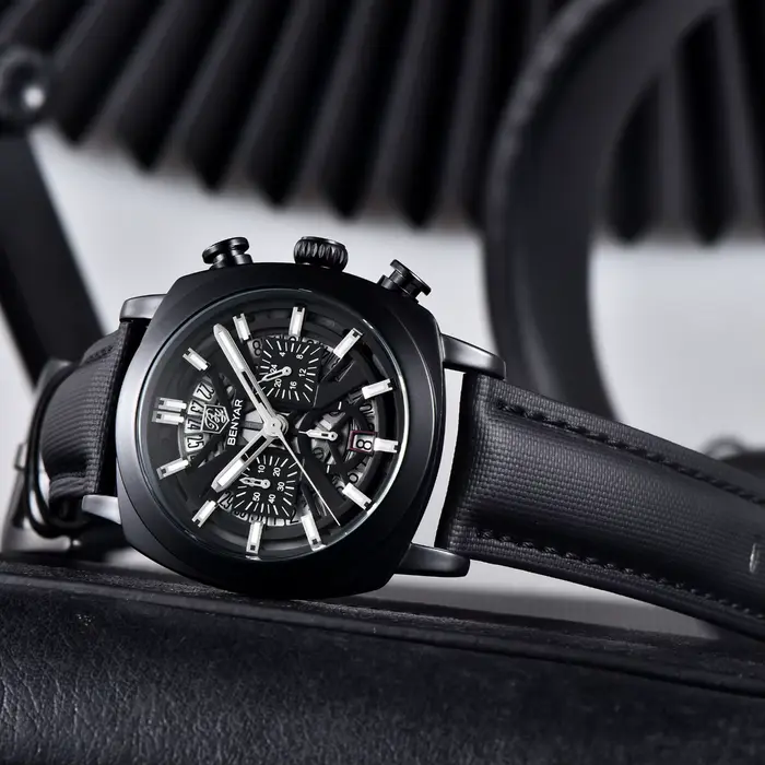 Benyar Design 2025 montre à Quartz pour hommes 43mm cadran lumineux 50m résistant à l'eau Anti-reflet chronographe
