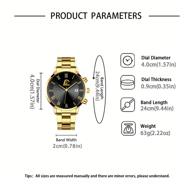 6P/Set Ensemble de montres à quartz doré pour hommes