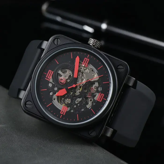 Montre mécanique automatique homme élégante avec bracelet en cuir marron et caoutchouc noir pour toutes occasions