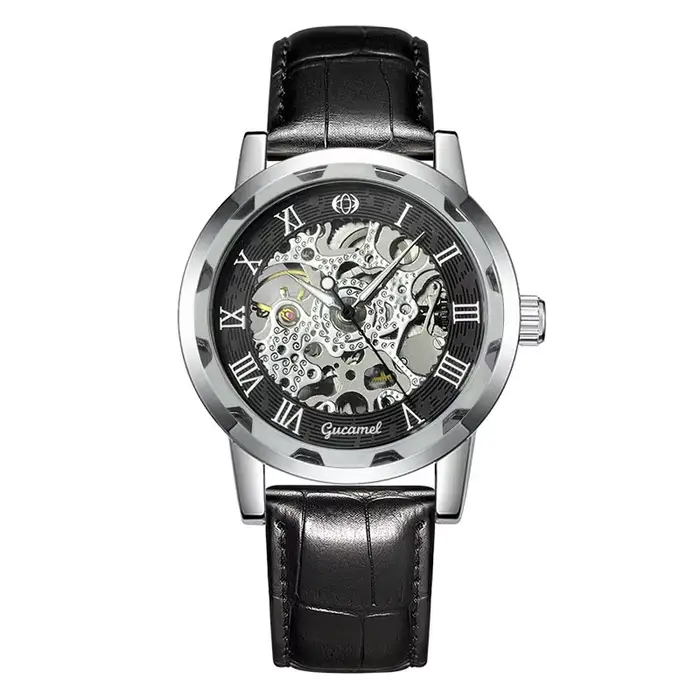 Montre mécanique de mode pour homme, montre mécanique manuelle à fond transparent, montre pour homme