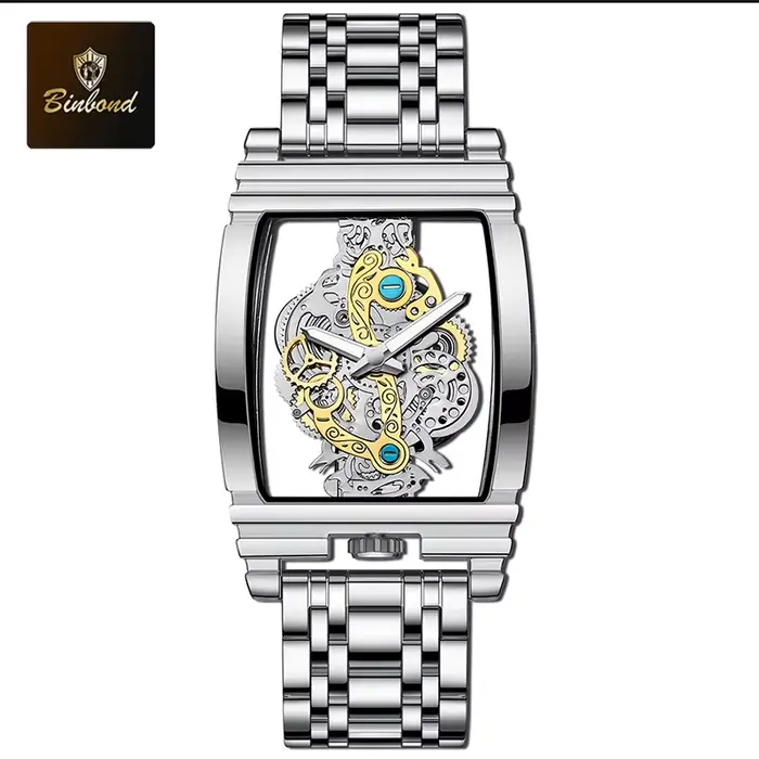 Montre homme de luxe BINBOND, toute nouvelle, design tourbillon ajouré, style moto, aiguilles lumine