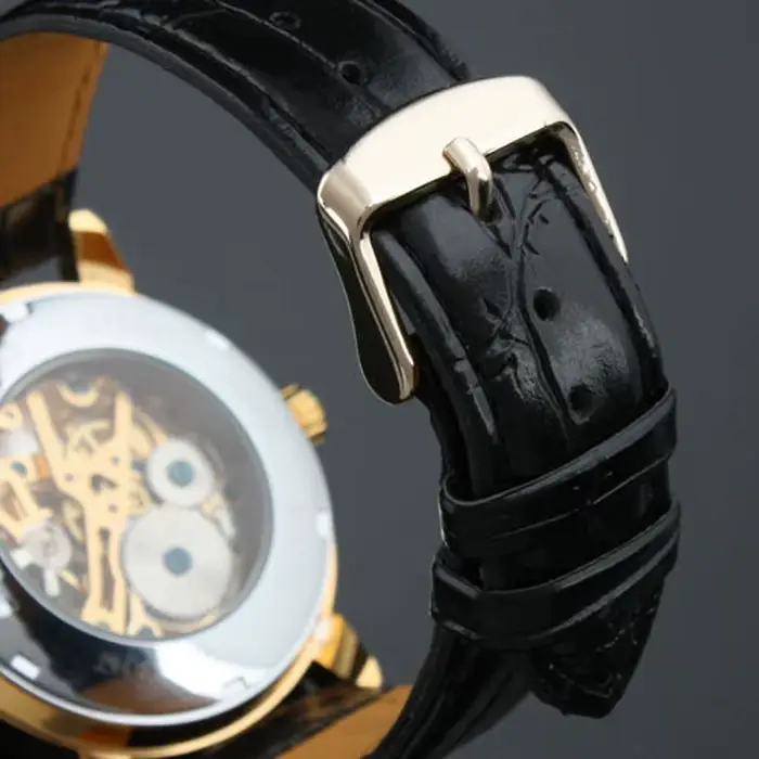 Gagnant célèbre marque mécanique chaude populaire pour hommes homme mode décontracté classique squelette montres cadran en or bracelet en cuir