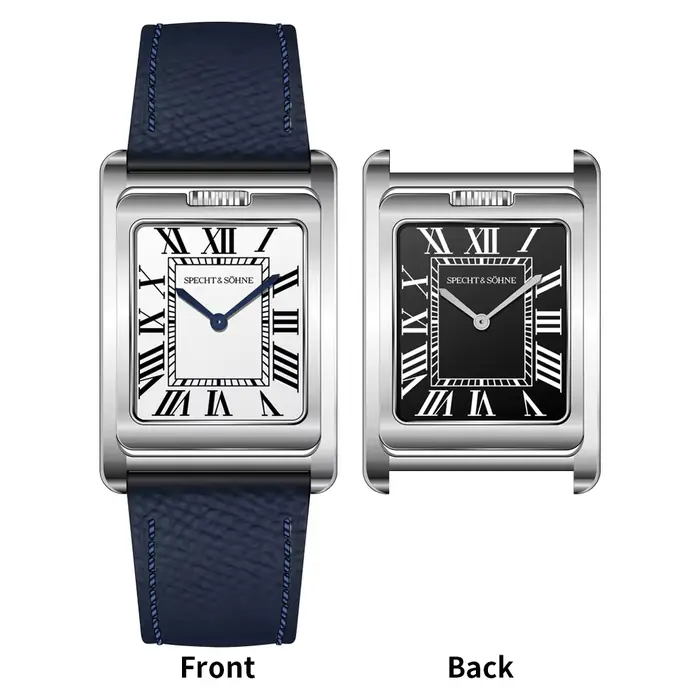 Specht & Söhne Montre à quartz pour homme, montre de sport carrée double face, en acier inoxydable, 