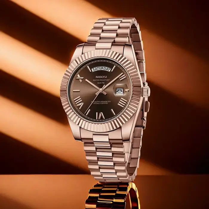 Montre NIBOSI en acier inoxydable quartz homme affichage date lumineux style mode et décontracté pour toutes les occasions