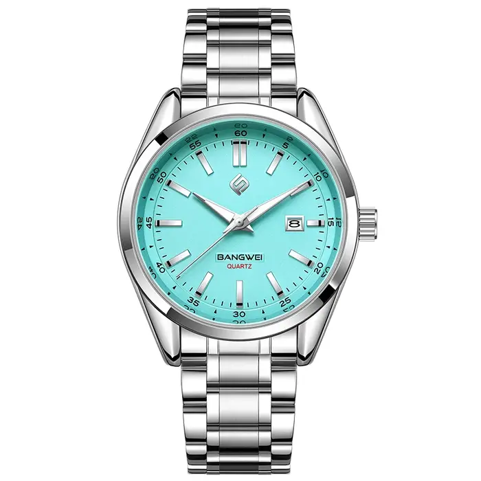 BANGWEI nouveau luxe hommes montre haut de gamme classique affaires en acier inoxydable double calendrier Quartz