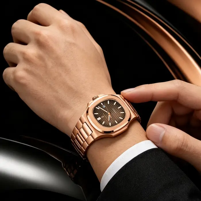 Montre mécanique automatique AIMANA Nautilus élégante pour homme avec bracelet en acier inoxydable or rose pour toutes occasions business casual